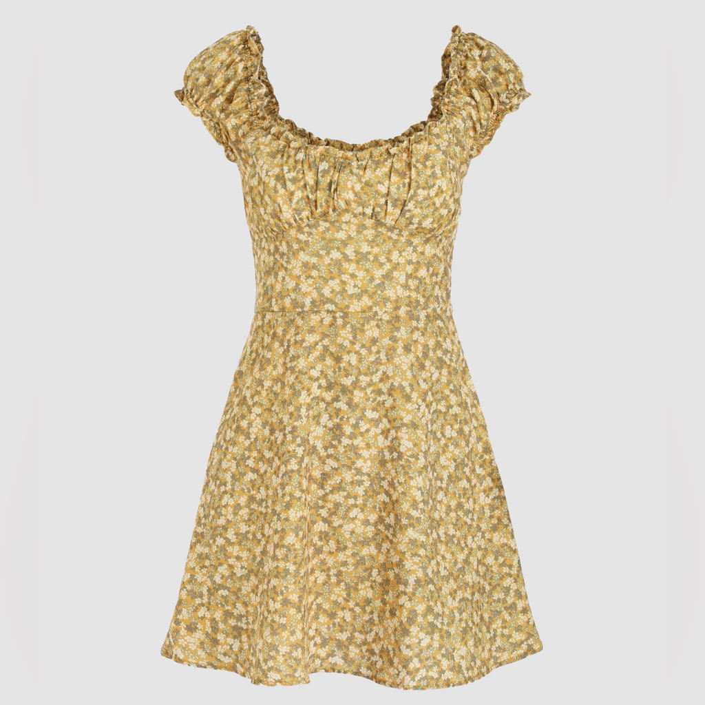Zara Women’s Yellow Ditsy Floral Smocked Mini Dress Size Small Nwt